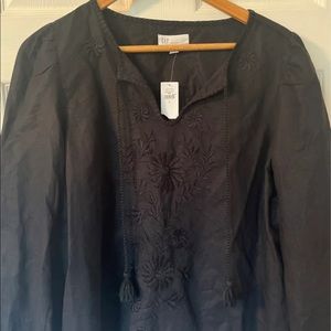 Gap NWT Linen Long-Sleeved Embroidered Blouse